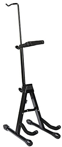 MUSICSTORE A-Frame, Violinenständer, Faltbares Stativ, Für Violine Viola Ukulele, Höhenverstellbar, Abnehmbarer Halterungshaken, Schaumstoffpolsterung, Schwarz