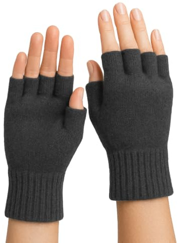 CLASSE77 - Guanti mezze dita in Lana al 70% e Cashmere al 30% - Donna - Artigianale - Made in Italy (Nero)