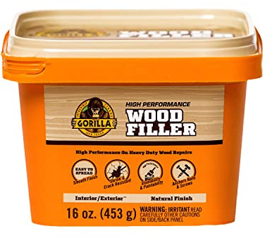 Gorilla All Purpose Wood Filler, Natural Finish, 16 Ounce Tub (Pack of 1) - Water Resistant for Indoor or Outdoor Projects and Repairs