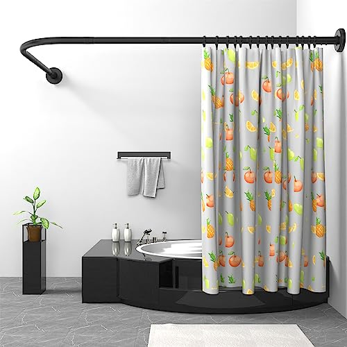 Misounda Barra de Cortina de Ducha L Forma, Barra Cortina Ducha Esquinera Negro de Acero Inoxidable, 75x170 cm Ajustable Barra Ducha Curva con Inox Anillos para Baño Armario Vestuario