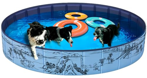JEASONG Dog Paddling Pool- Portable Dog Pool, PVC Non-Slip Foldable Dog Paddling Pool for Small, Medium and Large Dogs Pets Quick to Set Up and Drainage Hole Garden Beach Backyard 180x30CM