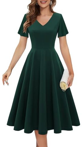 Bridesmay Womens Wedding Guest Dress Midi Prom Party Dresses Dark Green M