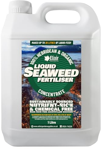 Elixir Gardens Organic Hebridean Liquid Seaweed Fertiliser 1L Bottle | Multi-Purpose Plant Feed Concentrate & Stimulant Lawn & Turf Care/Green-Up Soil Enrichment and Root Booster 1L Bottle