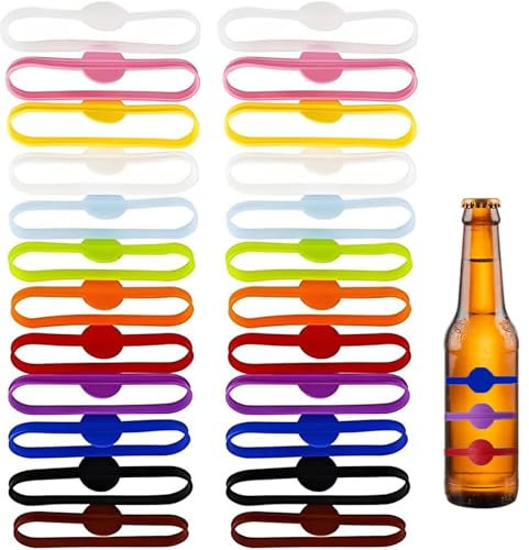 24 Pezzi Segnabicchieri Silicone, Segnabicchiere Colorati Riutilizzabili Marcatori di Bevande Identificatore Pennarelli Bicchiere Segna Bicchieri Calici da Vino per Whisky Martini Drink Champagne