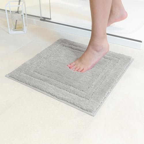 Decomira Badematte rutschfest | Als Badteppich Set kombinierbar | WC-Teppich Badezimmer-Teppich Bad-Vorleger waschbar | Duschvorleger waschbar Bad-Garnitur | Grau - 45x45 cm