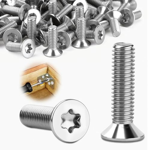 Mbsomnus 25 stycken platt huvudskruvar M6 x 20 mm Torx-skruvar M6 rostfritt stål A2 V2A med torxdriv/sexkant runda försänkta skruvar maskinskruvar standard för trä boendemöbler metallarbete