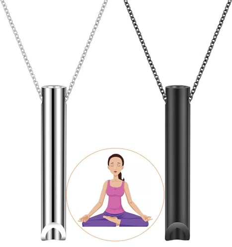 Jinpojun 2 Pcs Atemkette Rauchentwöhnung Edelstahl, Halskette Rauchfrei Original Raucherentwöhnung Halskette Atemkette Rauchentwöhnung, Achtsamkeitskette Lindert Stress und Reduziert ängste