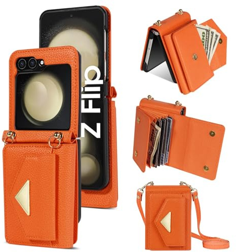Mxinxiu Étui Portefeuille pour Samsung Galaxy Z Flip 6, étui Portefeuille en Cuir de qualité supérieure avec bandoulière Amovible et Boucle