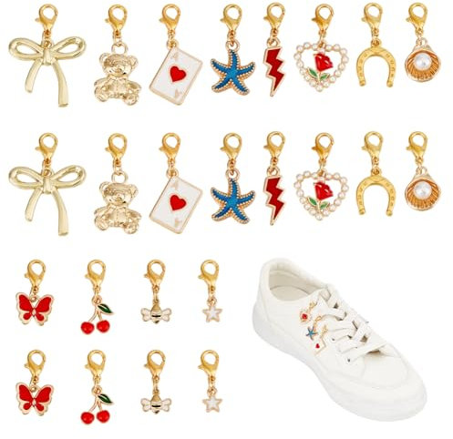 DELORIGIN 24 breloque pour Lacet 12Styles Alliage Chaussures Décoration Breloques Clips de Chaussures avec Fermoir Petit Arc D'Ours Pendentif Perlé pour Baskets Martin Marqueur de Point de Mariage