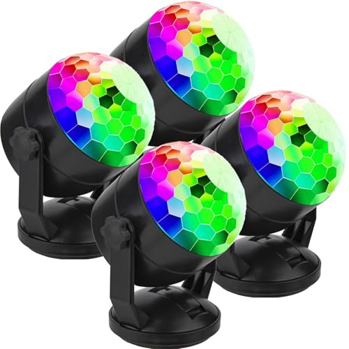 4-pack batteridriven discokula festljus med fjärrkontroll, musikstyrd, bärbar utomhus och inomhus, USB-kontakt, DJ-ljus, festprylar, discoljus, stroboskop-scenljus