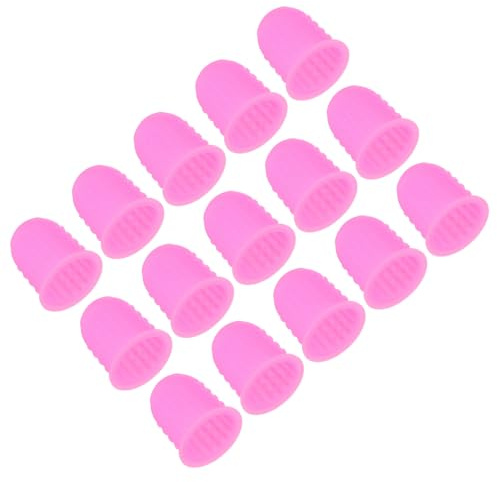 PATIKIL Gummi fingerspetsar, 15-pack silikon tumfingertoppsskydd fingerbarnsängar skydd skyddsdynor fingerborg grepp för kontorsräkning sömnad, rosa medium storlek