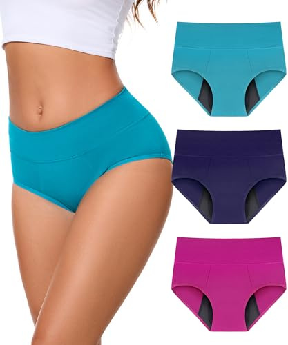 Bobelle Wear Incontinence Underwear for Women, 100ML High Waisted Leakproof Washable Protective Briefs for Postpartum Bladder Leak Cotton, 3 Pack (Multicolor01, Medium)