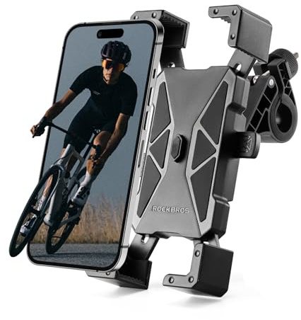 ROCKBROS Cykeltelefonhållare, stötdämpning motorcykel iPhone-fäste, 360° rotation cykel telefonhållare, cykeltillbehör för smartphone upp till 7,2 tum