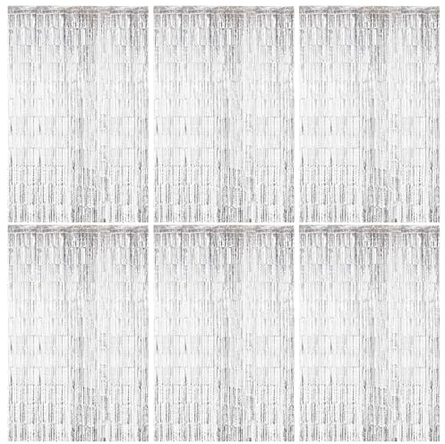 6 Piezas Cortinas Cumpleaños, Cortina Decoracion Plata, Cortina Metálicas Foil Fringe Decor, Fondo Decoracion Fiesta, Cortinas Metálica Para Decoración Pared Boda Halloween Cumpleaños Fiestas