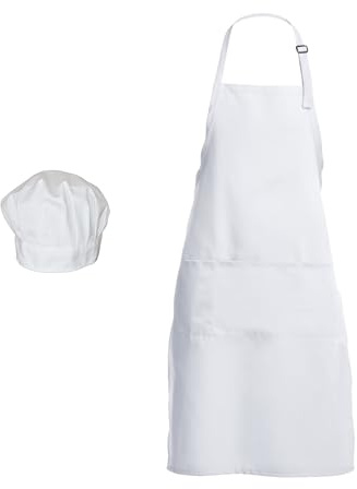 Ensemble de tabliers de cuisine réglables avec poches - Pour homme et femme - Blanc - Toque de chef pour adulte - Pour la cuisine, la pâtisserie, le barbecue