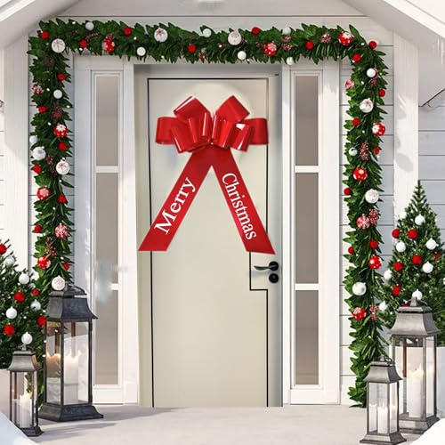 Chexin Grands nœuds de Noël, Grande Maille, Grand nœud Cadeau XXL 76 cm, Grand nœud Rouge pour décoration de Noël, Couronne de Noël, fête, Nouvel an, Bricolage, nœuds avec Rubans Merry Christmas
