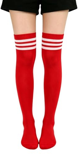 Sylalxeba Calze Alte da Donna a Strisce Rosse e Bianche – Gambali per Costume Cosplay e Carnevale – Calze Overknee Elasticizzate – 1 Paio