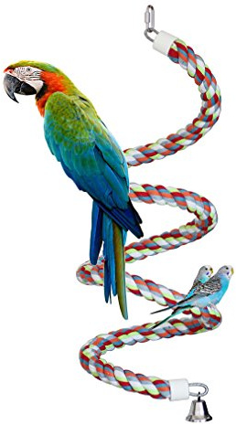 Rope Bungee Perch Bird, 83inch Kintor Pure Natural Colorful Bead Cage Chewing Toys for Small Medium Parrot (83inch)
