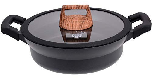 GRÄWE Servierpfanne Aluguss 28 cm, Bratpfanne, Gusspfanne, Serie Alu-Line, für fettarmes Braten und Schmoren