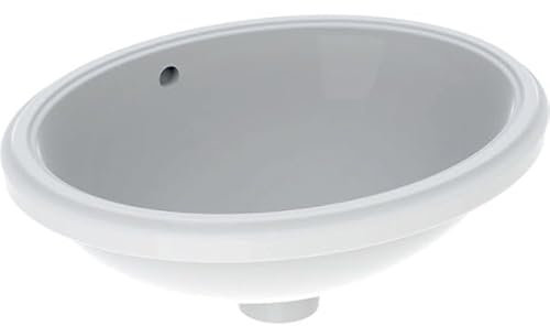 Lavabo bajo encimera ovalado VariForm de Geberit, 420x330mm, sin agujero para grifo, con rebosadero, Color: Blanco