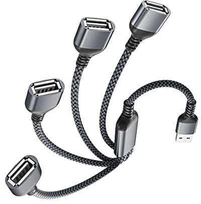 Elebase Rallonge USB 0.3M,Répartiteur Multi Câble 4 en 1 Type A Mâle vers Femelle,Multiprise Adaptateur Hub USB,Câble USB Multiple pour PC,Car,TV,Voiture,Laptop,MacBook,Xbox One,PS4,PS5,Clavier,Souris