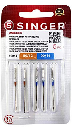 Singer 2044 Sticknadeln, Stärke 80 und 90 cm, für Stickmaschinen und Stoffe aus Viskose, Polyester und andere Stickstoffe