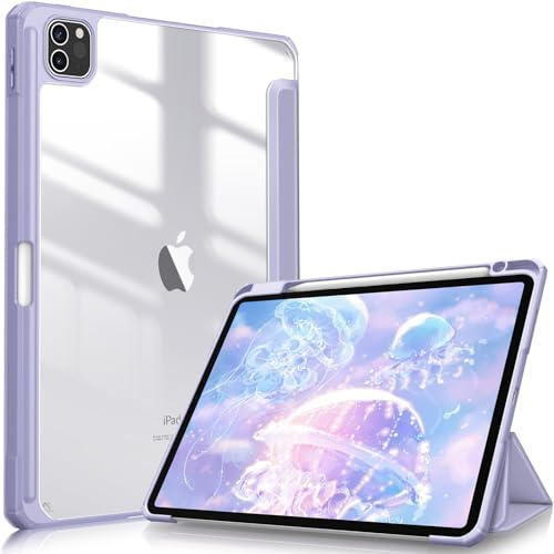 FINTIE Custodia per iPad Pro 11 2022/2021/2020/2018 (4ª/3ª/2ª/1ª Generazione) con Pencil Holder, Antiurto Sottile Leggero Posteriore Trasparente Cover Case, Lilla Viola