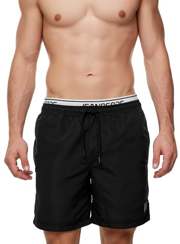 Indicode Herren Solomon Badehose mit 3 Taschen und Tunnelzug | Badeshorts für Männer Black, S