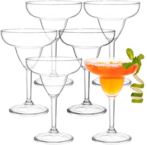 Suwimut 6 Pack Stemmed Plastic Margarita Glasses, 350ml/12oz Unbreakable Clear Plastic Margarita Cup Reusable Shatterproof Party Drinking Glasses Goblet for Wine, Cocktail, Martini, Margarita