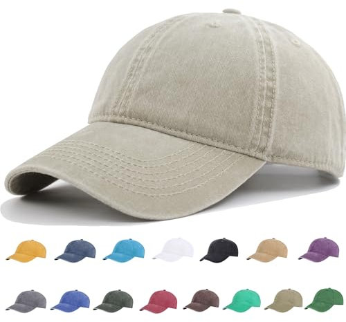 EEYON Baseballkappen im Vintage-Stil, gewaschene Baumwolle, einfarbig, verstellbar, unstrukturiert, weich, blanko, lässig, für Damen und Herren, Khaki Grau, M/L