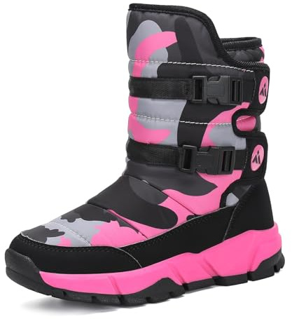 Mishansha Stivali Neve Bambini Stivaletti Ragazze Doposci Scarponcini Imbottiti di Pelo Scarpe Invernali Comodi Caldi e Antiscivolo Outdoor, Rosa Fucsia, 27 EU