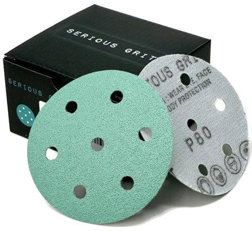 Serious Grit - 3.5-Inch (90mm) 7-Hole 80 Grit Sanding Discs - Fits Festool Rotex RO 90 - Heavy-Duty Hook & Loop Film Discs - Sandpaper for Random Orbital Sanders - 50 Pack Box
