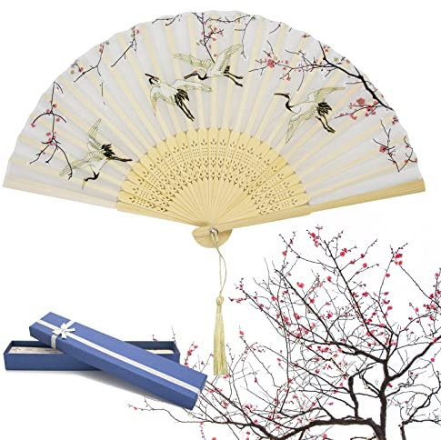 Abanico Plegables de Mano para Mujer, Ventilador Plegable de Mano de Bambú de Tela de Seda Retro Abanicos de Estilo Chino con Borlas para Bodas Fiestas Decoración Espectáculos Atrezzo
