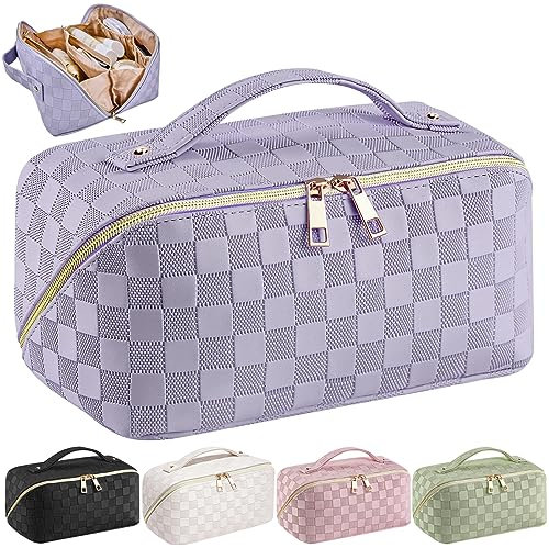 Bestash Reise Kosmetiktasche Damen mit Großem,Tragbare Reise Make Up Tasche,Wasserdichter Schminktasche kulturtasche mit Trennwand Tasche Organizer (Helles Lila)