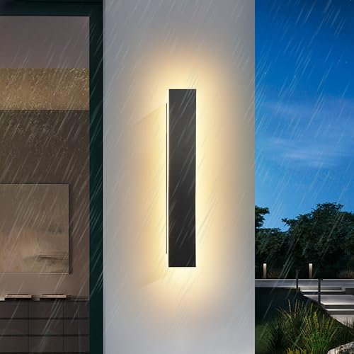 YUEEU Aplique pared Exterior 30CM Impermeable IP65 Largo Lampara de pared Interior Exterior Luz Negro Apliques 3000K Lámpara Exterior para Jardín, Porche, Camino, Patio