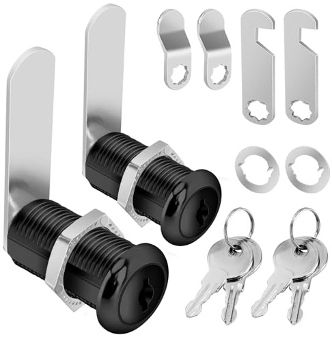 Pertinel Cam Locks Black Cabinet Locks Keyed Alike, 1-3/8'' (Length) Cylinder Secure Files Drawers RV Storage Locks Replacement Set, Zinc Alloy (Black 1-3/8 Inch 2Pcs)