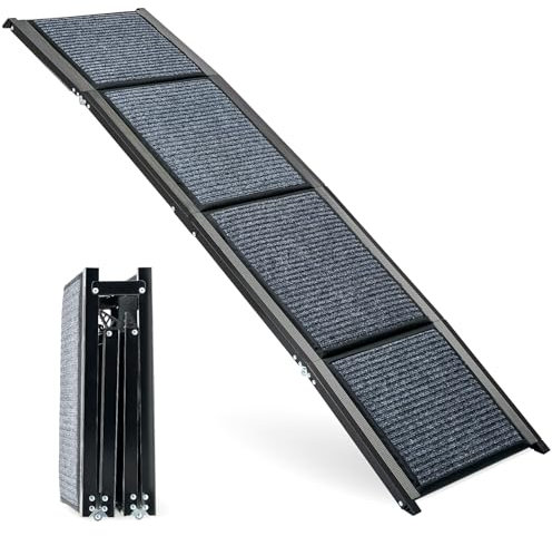 CO-Z Dog Ramp for Car, 160 cm Folding Pet Ramp for Large Dogs up to 90 kg with Non-Slip Rug Surface, Portable Dog Pet Stairs for Car SUV Truck Bed Sofa, Indoor and Outdoor Use