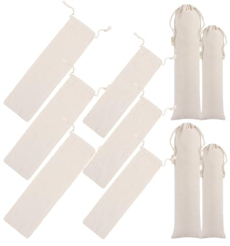 MAGICLULU Lot de 10 Pochettes en Coton et Lin Cordon, Paquet de Rangement pour Couverts et Pailles, Design Simple, Portable et Gain de Place, Travail Camping