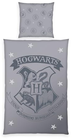 Herding Bettwäsche Harry Potter, Kopfkissenbezug 80 x 80 cm mit Wende-Motiv, Bettbezug 135 x 200 cm, Mit Reißverschluss, 100% Baumwolle/Renforcé, Grau