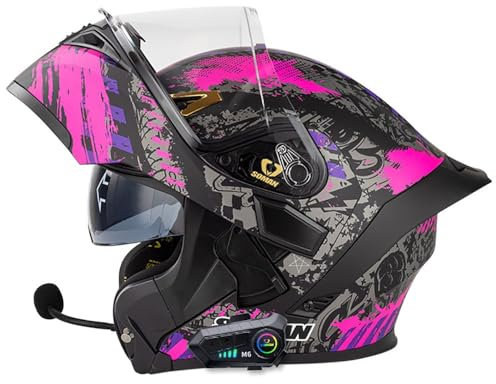 Casque Modulable Moto Bluetooth Casque ECE Homologué, Double Visière Full Face Casques Homme Et Femme, Adulte Casque De Moto Scooter avec Haut-Parleur Intégré