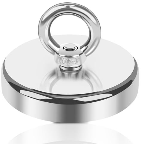 MIN CI Magneti forti, 75 mm, ganci magnetici, extra forti, 320 kg, forza adesiva al neodimio, magnete al neodimio, magnete con occhiello, gancio magnetico, forte magnete per campeggio