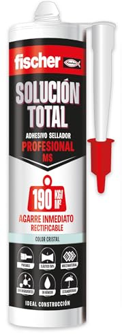 fischer - Solución Total Profesional 190kg | Pegamento fuerte | Adhesivo y Sellante MS Polímero | Uso Interior y Exterior | Pintable y Resistente a Impactos | 290ml | Cristal