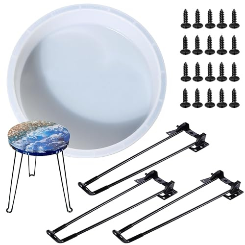 Attuslla 12 Inch Large Round Epoxy Casting Molds with 3 PCS Hairpin Legs for Table, Tray, Clock, Resin Art, Home Decor