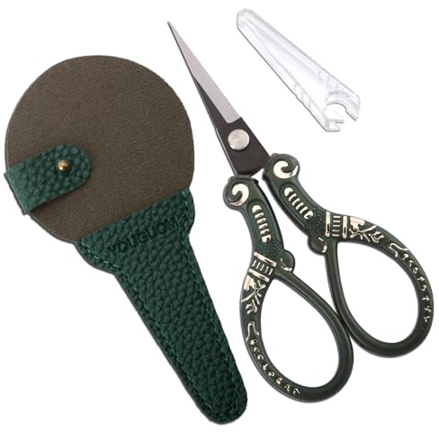 YOUGUOM Vintage Craft Scissors with Case, Sharp Sewing Scissor for Craft Needlework Cross Stitch Yarn, Little Thread Snips Detail Shears