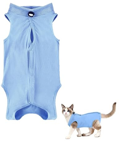 Dryxog Mascotas Que Pesen Aproximadamente 8 Libras o Menos Ropa para Gatos Recuperación Cirugía Gatitos Alternativa Body Quirurgico Gato Perros Después Cirugía, Traje Recuperación Gato (M,Azul)