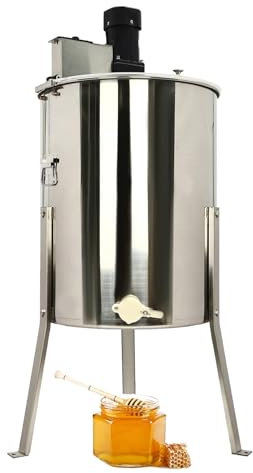 WUCIOA Extractor de Miel Eléctrico, Centrífuga de Miel de 8 Cuadros con Soporte Ajustable y Tapa Transparente, Velocidad Ajustable, Centrífuga de Miel de Acero Inoxidable para Apiarios y Granjas