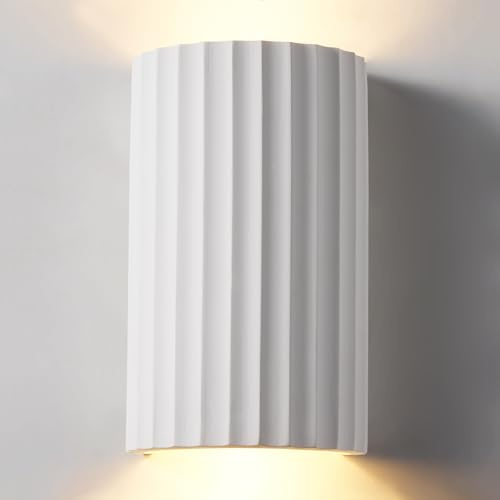 HARPER LIVING Modern Wall Light, 2xGU10 Cap Type Up and Down Wall Light, White Ceramic Paintable Shade with Wave Pattern for Living Room, Kitchen, Bedroom, Hallway