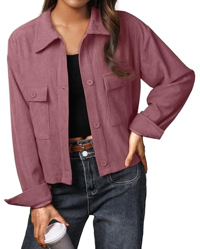IWOLLENCE Cordjacka dam skjortjacka manchesterskjorta kort jacka långärmad revers button-down shacket kappa