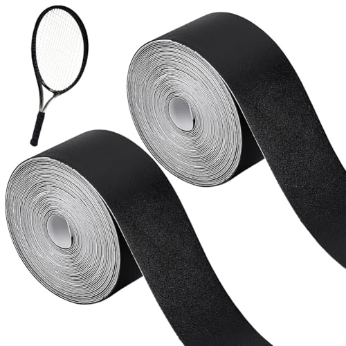 BENECREAT 2 Rolls 10m/32.8 FT PU Leather Self Adhesive Repair Tape, 35mm/1.4 Inch Wide Black Racket Protection Tape for Tennis Practice Racquetball