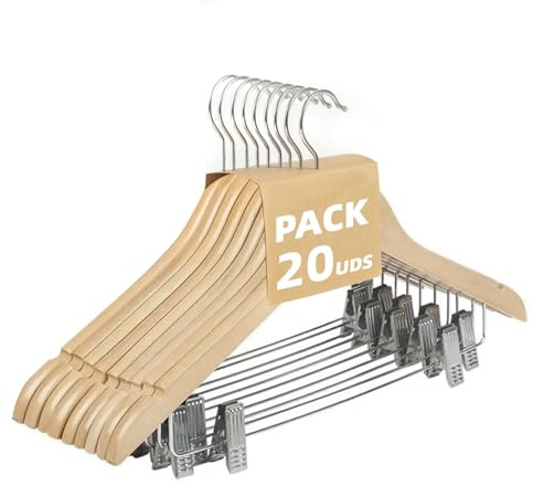 MERCURY TEXTIL - Perchas de Madera con Pinzas (Madera, 20 Unidades)